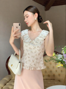 XXNING | Áo Sơ Mi Mới Thu Đến Thiết Kế Thời Trang Độc Đáo Phong Cách Pháp Cổ Xếp Li Họa Tiết Hoa