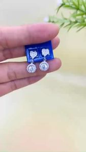Khuyên tai nữ bạc xi bạch kim tòng teng kiểu khóa vặn tim đá chủ 5mm Bông tai nữ đính kim cương moissanite Mỹ D/FL màu trắng và Đá moissanite màu xanh Hoa tai bạc thật mạ vàng trắng thiết kế sang trọng đẳng cấp - KIM LỘC PHÁT BTTKV01