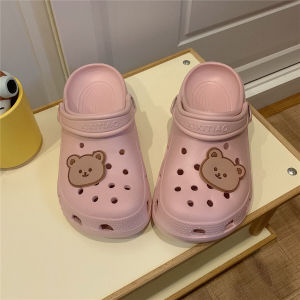 Korean Style Womens Summer Clog Shoes Cartoon Print Slip-On Home Slippers Anti-Slip Soft Thick Bottomed Head Covered Sandals