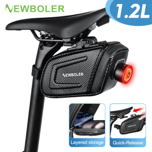 NEWBOLER Waterproof Bicycle Saddle Bag MTB Road Bike Saddlebags With Intelligent Taillight Bicycle Tool Holder Bag Accessories