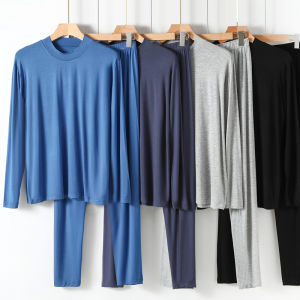 Mens Modal Loose-Fitting Underwear Top Long Johns Thin Inner Match Two-Piece Set Autumn and Winter Warm Half-High Collar Long Sleeves Suit