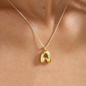 Gold Plated Bubble Balloon Letter Necklace Stainless Steel Box Chain Initial Necklaces For Women Jewelry
