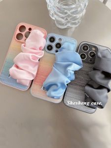 Luxury Gradient Leather Pattern Silk Scarf Bracelet for iPhone 15/14/13/12/11 pro Max Womens X/XS Creative XR New Model 16 Silicone Soft Popular Fashion Full Cover Trend