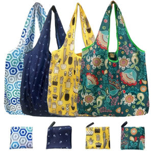 Fashion Printing Foldable Eco-Friendly Shopping Bag Tote Folding Pouch Handbags Convenient Large-capacity for Travel