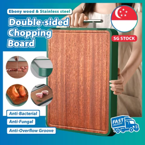[SG STOCK] Ebony Double-Sided stainless steel Chopping Cutting Board - Durable Antibacterial And Mildew Resistant