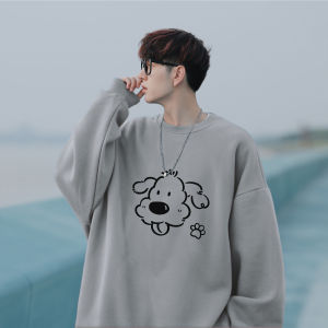 Loose Fit round Neck Sweatshirt for Men Spring Autumn Dog Print Casual Streetwear High Street Versatile Top Coat Large Size