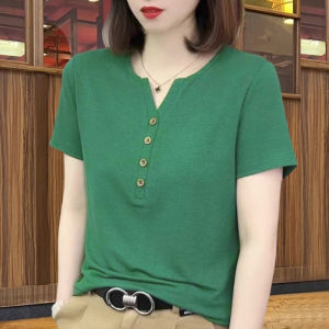 HUAXUNRAN | Áo Thun Nữ Cổ V Phong Cách Mùa Hè Giúp Gọn Gàng và Che Bụng