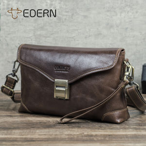 EDERN กระเป๋าสะพายไหล่หนังแท้ย้อนยุคสำหรับผู้ชาย กระเป๋าคลัตช์ ล็อครหัสผ่านป้องกันการโจรกรรม กระเป๋าสลิงหนังวัวกระเป๋าสะพายข้างลำลองแฟชั่น