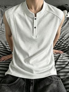 LIUBU | Henley Neck Reconstructed Patchwork Sleeveless Tank Top