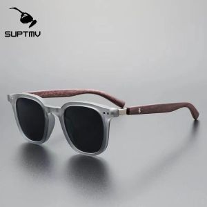 Suptmv Fashion Vintage Wooden Sunglasses for Men: Anti-UV Sun Protection & Driving Square Frame Glasses