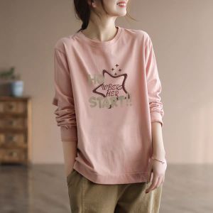 off-Season Big Sale Leak-Picking Womens Spring and Autumn round Neck Long Sleeves Plus Size Bottoming Shirt Tops Casual Loose Slimming T-shirt