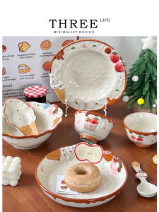 THREE LIFE | Afternoon Tea Dessert Plates Cartoon Style Ceramic