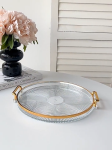 【SG】Double Ear Serving Tray Round Storage Tray with Handle Gold Edge Food Tray Nordic Luxury Trayr/Multi-purpose Tray