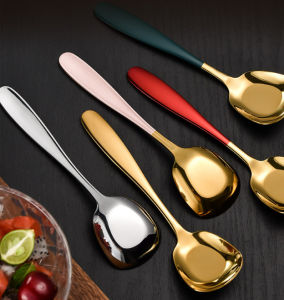 (HÀNG CAO CẤP) THÌA ĂN CƠM/ MUỖNG SOUP DÁNG VUÔNG BẰNG INOX MẠ VÀNG CÁN DÀI NHIỀU MÀU SIÊU ĐẸP - thìa inox ăn phở - thìa muỗng Mạ Vàng Cao Cấp Chuyên Dùng Cho Khách Sạn - muong thia Mạ Vàng Cao Cấp Sang