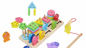 Oldlaiben Baby Early Education Playing Music Magnetic Fishing Wooden Ice Cream Set Column Shape Pairing Toys