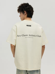 เสื้อยืดคอกลมแขนสั้นหลวมสไตล์ย้อนยุคสำหรับคู่รัก ATRY เสื้อผ้าทำงานผ้าฝ้ายทรงหลวมสำหรับฤดูใบไม้ผลิและฤดูร้อน