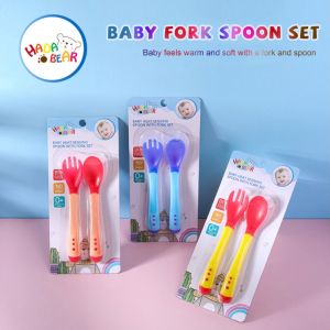 [COD] Baby Food Tableware Fork Spoon Set Temperature Sensitive Color Changing Silicone Soft Head Anti Scald Childrens Spoon