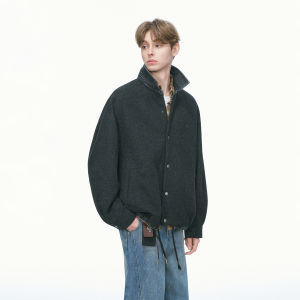 Áo Khoác Len Chống Gió Retro có Cổ Jeans