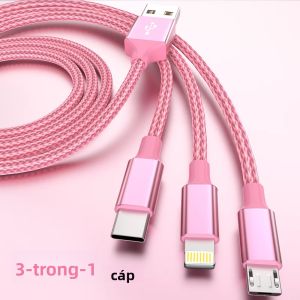 Cáp Sạc USB 3 Trong 1 Dài 12m/4ft Bọc Nylon Đạt Chứng Nhận MFi Dành Cho iPhone Samsung Huawei Xiaomi Truyền Dữ Liệu Nhanh Đa Cổng