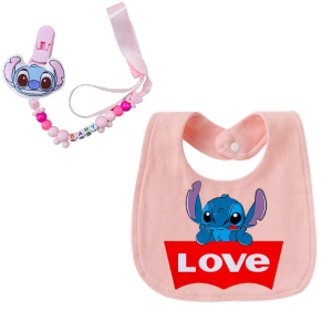 Disney | 2-piece set - baby bib burp cloth cartoon pattern  newborn bib towel girl and boy baby soothing pacifier holder childrens