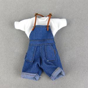 Blythe6 Doll Clothes White T-Shirt Denim Overalls Shorts Fashion Toy Accessories for Dolls by S.Ran Supermodel Heart Peach