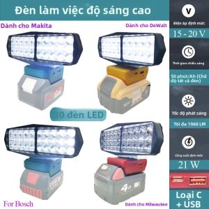 Đèn LED Cầm Tay Làm Việc Đèn Pin Có Nguồn USB Đèn Xe Hơi Cho Makita Dewalt Bosch Milwaukee 18V Tương Thích Pin