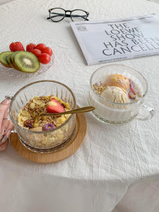 High Aesthetic Value Glass Bowl for Breakfast Cereal Ice Cream Yogurt Pudding Dessert Fruit Snack Pure Color Nordic Style