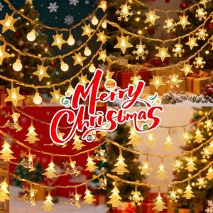 Christmas Tree Glowing Light Hanging Light String Snowflake String Garland Fairy Light No Battery Wedding Party New Year Home Decoration Lamp