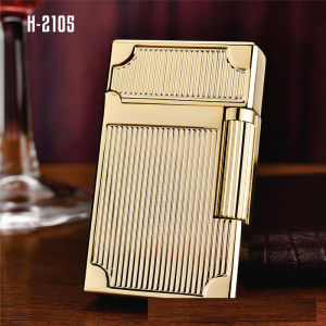 (CHÍNH HÃNG) Bật Lửa Gas Đá Derui Vàng Đồng Khối H-2105 ( Có Hộp - Xài Gas Tặng Kèm Đá Lửa )