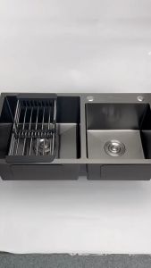 Forward ซิงค์ล้างจาน อ่างล้างจาน วัสดุสแตนเลส เคลือบนาโนสีดำ ขนาด 80x45ซม. Kitchen sink black sink handmade sink รุ่น HM8045