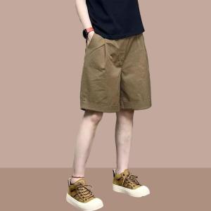 Summer Womens Loose Fit Casual Shorts Thin High Waist Wide Leg Pants Commute Style Button Detail Natural Waist Short Length