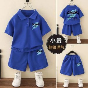 Boys Short-Sleeved Polo Shirt Suit Summer New Arrival Kids Fashion Fashion Lapel T-shirt Shorts K-style Two-piece Set