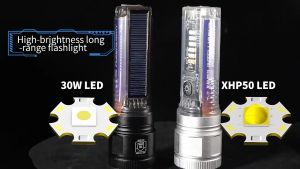 Outdoor 1000000lm Flashlight Powerful Solar Flashlight LED Torchlight Outdoor Waterproof Solar Light Zoomable Light Camping Emergency Lamp Type-C Charging