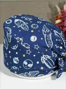 Medical Cotton Cap Breathable Long Hair Dentist Hats for Men Women Pet Vet Scrub Working Cap Print M1003