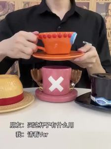Bandai | In Stock ONE Piece Cosplay Mug Water Cup Creative Luffy Ace Sabo Ceramic Cup Three Brothers Hat Shaped Coffee Cups Parties Gift