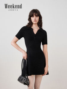 Jorya Weekend Autumn New Polo Collar Shiny Thread Waist Cinched Short Sleeve Knitted Dress Elegant Commute Style ERW4Z03E