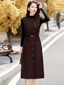 Fashionable Knitted Vest Dress Two-Piece Set Womens Autumn New Style High-End Feeling Elegant Atmosphere Trendy Matching Set Skirt