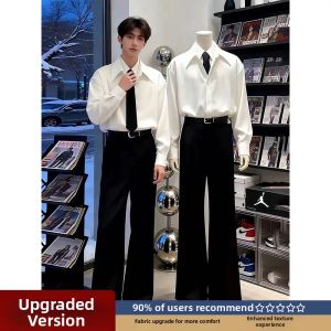 Black Flared Casual Pants for Summer Dropped Crotch