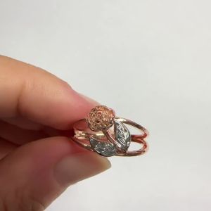 Huitan Exquisite Rose Ring Women Two Tone Design Temperament Sweet Flower Rings Fancy Gift Daily Wear Party Trendy Jewelry