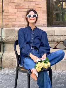 SJM KEMEJA DENIM KERAH BULAT LENGAN BALON IMPORT BKK 2219