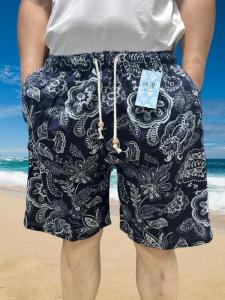 Casual Cotton Linen Beach Pants Mens Loose Waist Printed Travel Shorts Summer Breathable Straight Leg Trousers