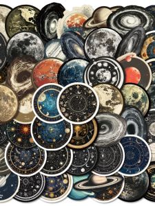 Retro Creative Astronomical Galaxy Knowledge Stickers 50 Pieces Space Planet Starry Sky Decal for Laptop Personalization
