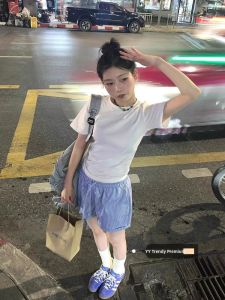 American Style High Waist Drawstring Casual Blue Striped Womens Shorts Quick Dry Breathable Beach Pants Sweet And Spicy Sports