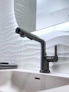 Pull Out Basin Faucet Height Adjustable Lift Hot Cold Bathroom Sink Mixer Tap 3 Modes Upward Fountain 360 Swivel