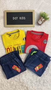 Setelan Anak Laki Baju dan Celana Pendek Jeans Anak Cowok Kaos Anak 1-12 Tahun