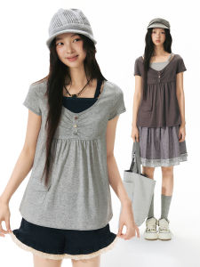 Áo Knit Dáng Giả Hai Mảnh Có Nếp Nhăn ở Vai Phong Cách Nữ Tính
