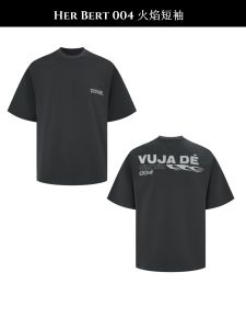 Cleanfit Hidden Version Vujade004 Flame Short Sleeve 230g Short Wide T-Shirt Standard Fit Pure Cotton Breathable Youth Summer T-Shirt