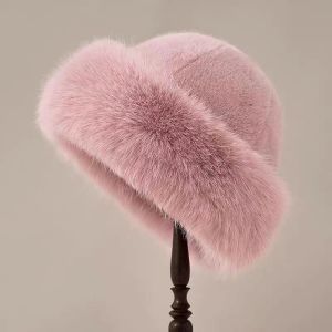 Fluffy Fur Womens Winter Warm Bucket Hat Plush Fisherman Style Thicken Cold Snowy Day Panama Cap with Earflap