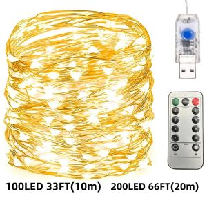 Star USB Fairy String Lights | 66FT 200LED 33Ft 100 LED | Sliver Wire Copper Wire | 4 Colors Changing 8 Lighting Modes Remot