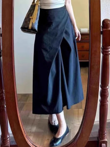 Hepburn Style Asymmetrical Black Skirt Womens Spring & Fall Small Slim Looking High Waist A- line Umbrella Skirt Mid Length Long Length Skirt